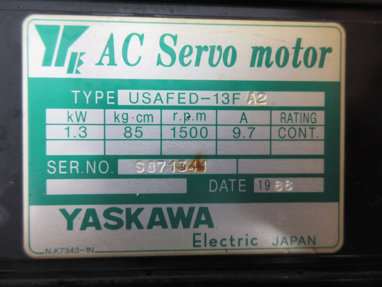 *SPECIAL PRICE* YASKAWA AC SERVO MOTOR USAFED-13FA2 1.3KW UTOPI-600UB01