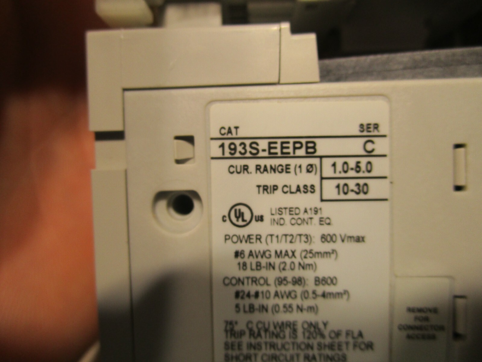 ALLEN BRADLEY, 100-C09*10 CONTACTOR, W/OVERLOAD 193S-EEPB, G0335