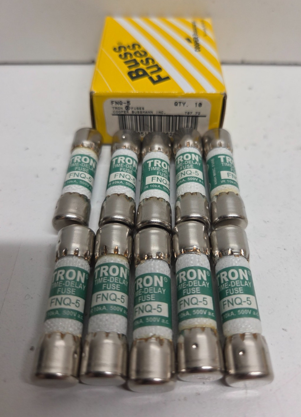 LOT OF 10 NEW IN BOX! BUSSMANN TRON 5A 500V FUSES FNQ-5