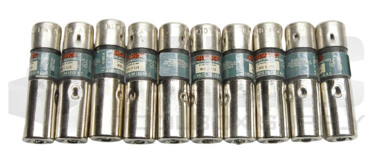 BOX OF 10 NEW RELIANCE MID1-1/8 MIDGET TIME DELAY INDICATING FUSE, 1-1/8A 250V