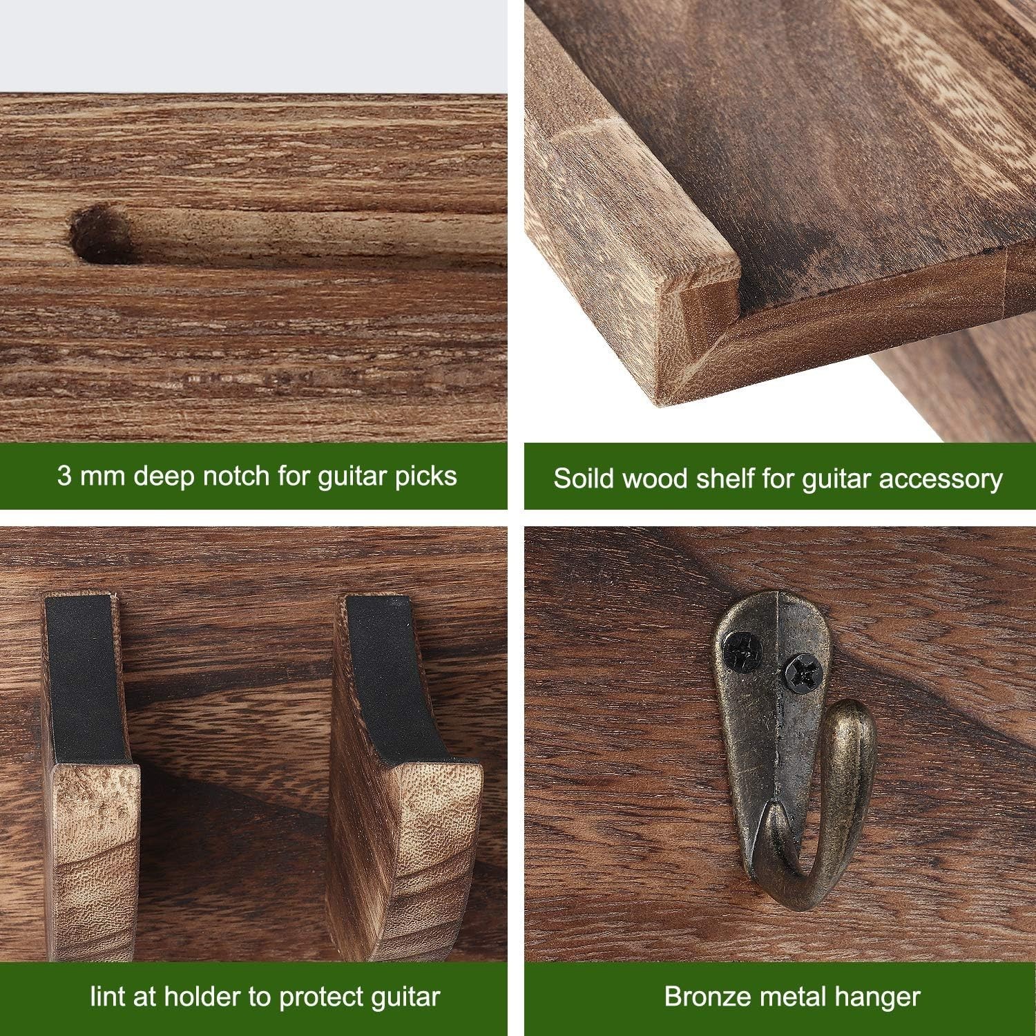 Multifunctional Wall Mount Guitar Hanger with Shelf & Hooks for All Guitar Types