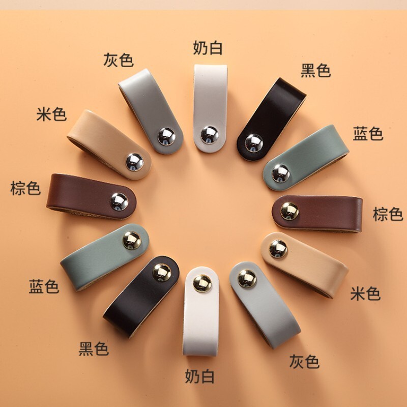 5Pcs Leather Drawer Pulls Single Hole Knobs for Drawers, Grey/Silver