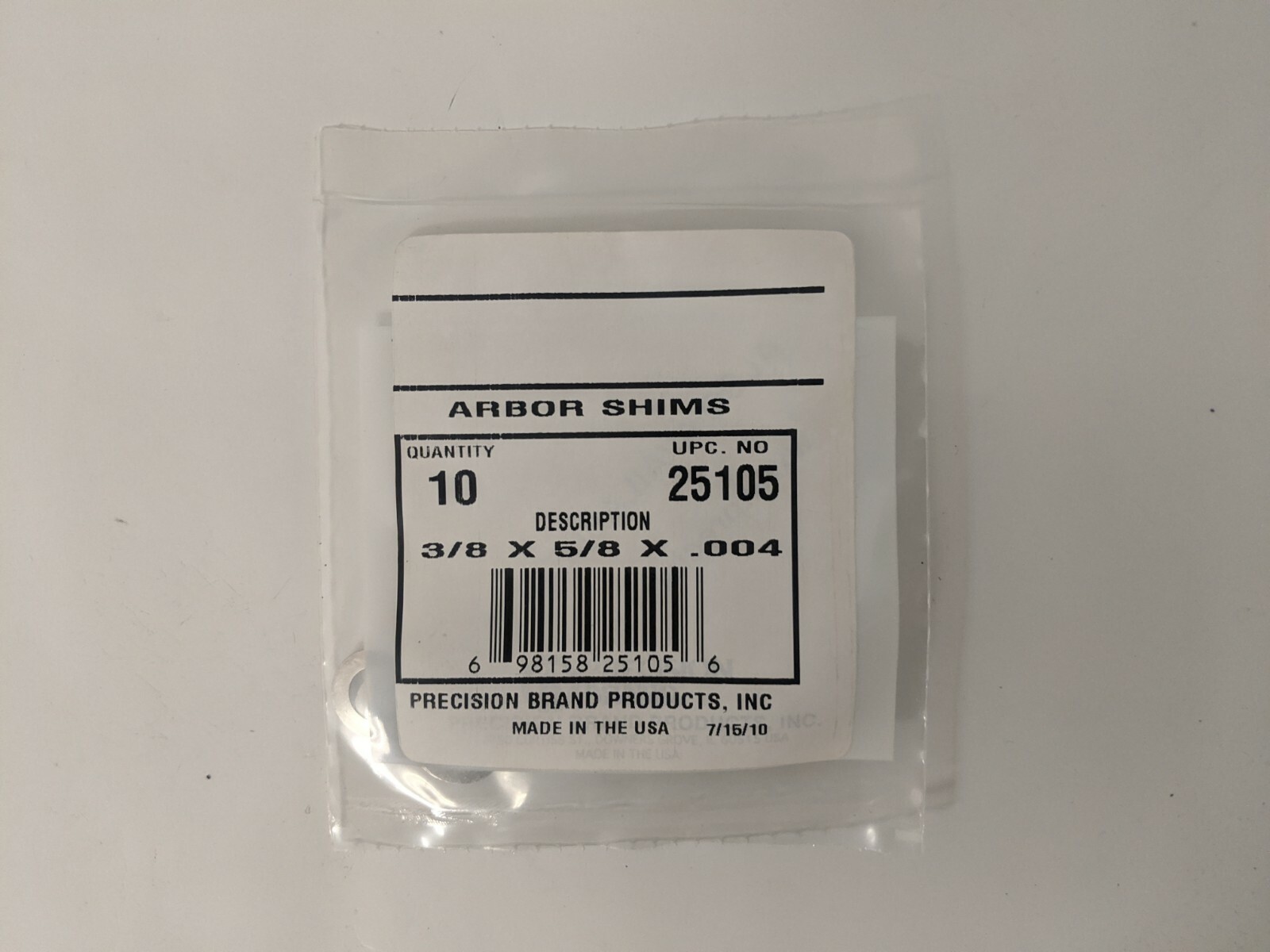 Arbor Shims 25105, .004”