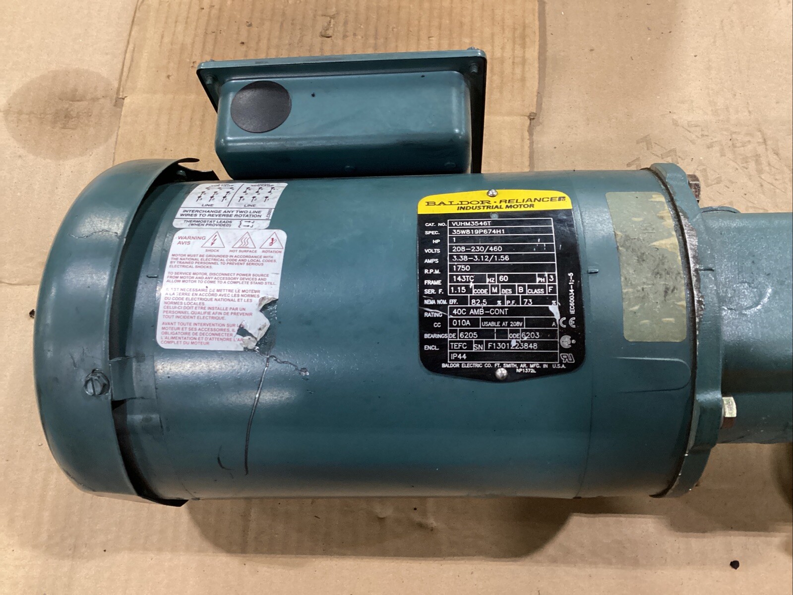 BALDOR RELIANCE 1HP MOTOR VUHM3546T W/23S30R TIGEAR GEARBOX #808KN