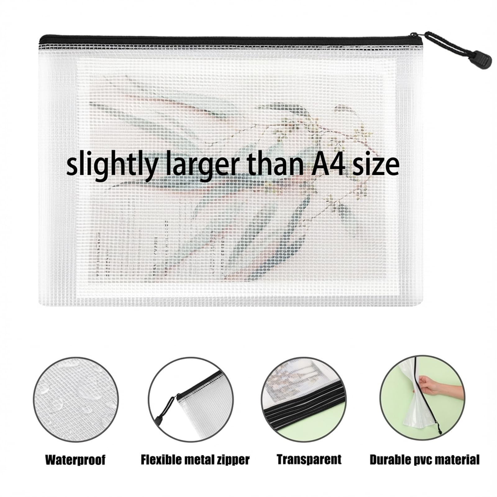 EOOUT 24pcs A4 Zipper Pouch Bags, Mesh Bags with Labels for Board Black