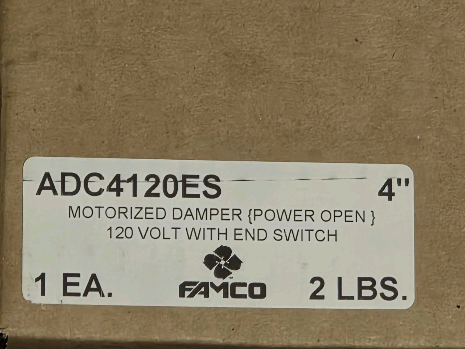 FAMCO ADC4120ES Motorized Damper Power Open 4 Inch 120 Volt W/End Switch