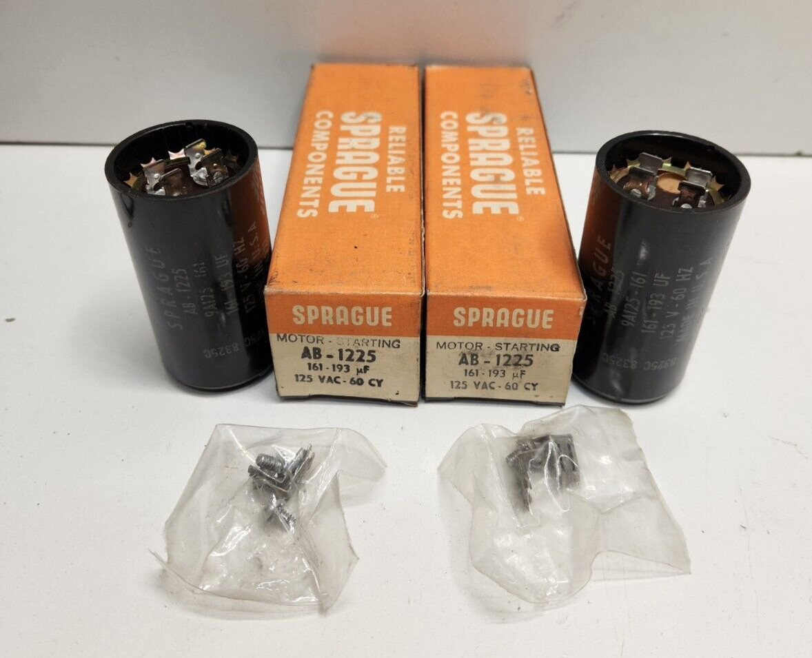 LOT OF 2 NEW OLD STOCK! SPRAGUE 125V 161-193uF MOTOR STARTING CAPSCITORS AB-1225