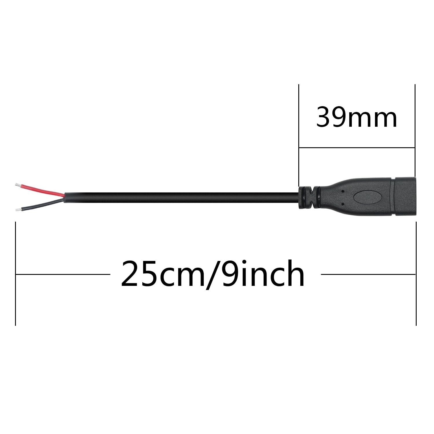 Short USB C to 2 Pin Bare Wire Open End Cable,9inch 25cm 5V/3A USB Type C Fem…
