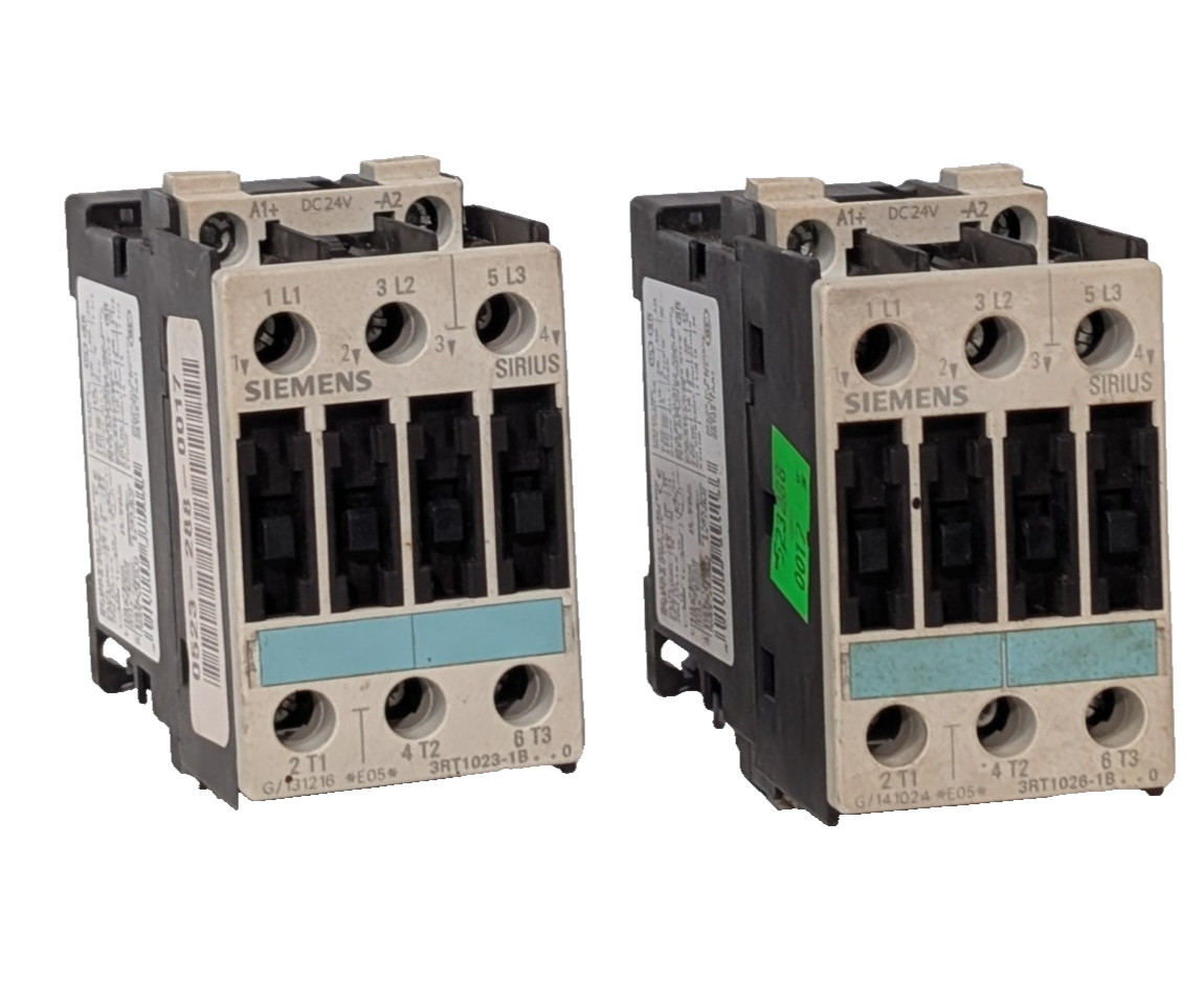 Siemens Sirius 3RT1023-1B and 3RT1026-1B industrial contactors with 24VDC coils