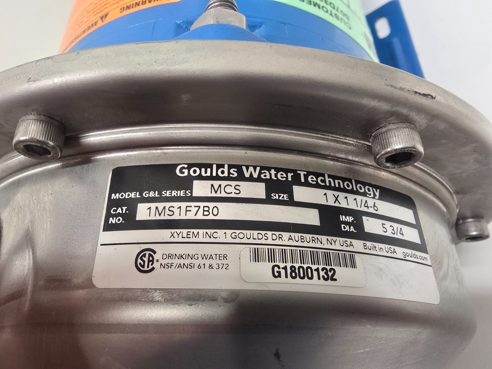 NEW OLD STOCK! GOULDS PUMPS CENTRIFUGAL PUMP P63FWE-4363 1MS1F7B0