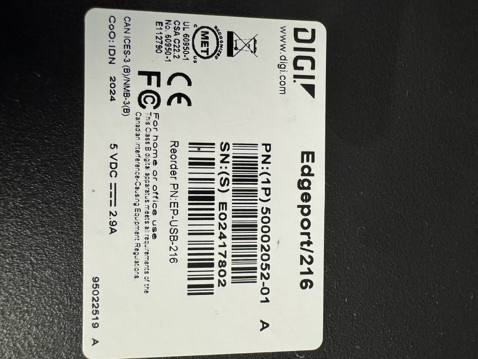 Digi Edgeport/216 Serial Hub 50002052-01 A *No Power Supply* Guaranteed ShipFAST