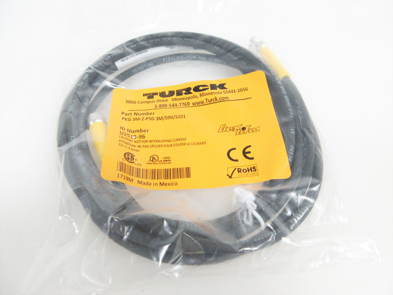 TURCK U2515-96 PKG 3M-2-PSG 3M/S90/S101 CABLE STRAIGHT BLACK TPU 2M PICOFAST NEW