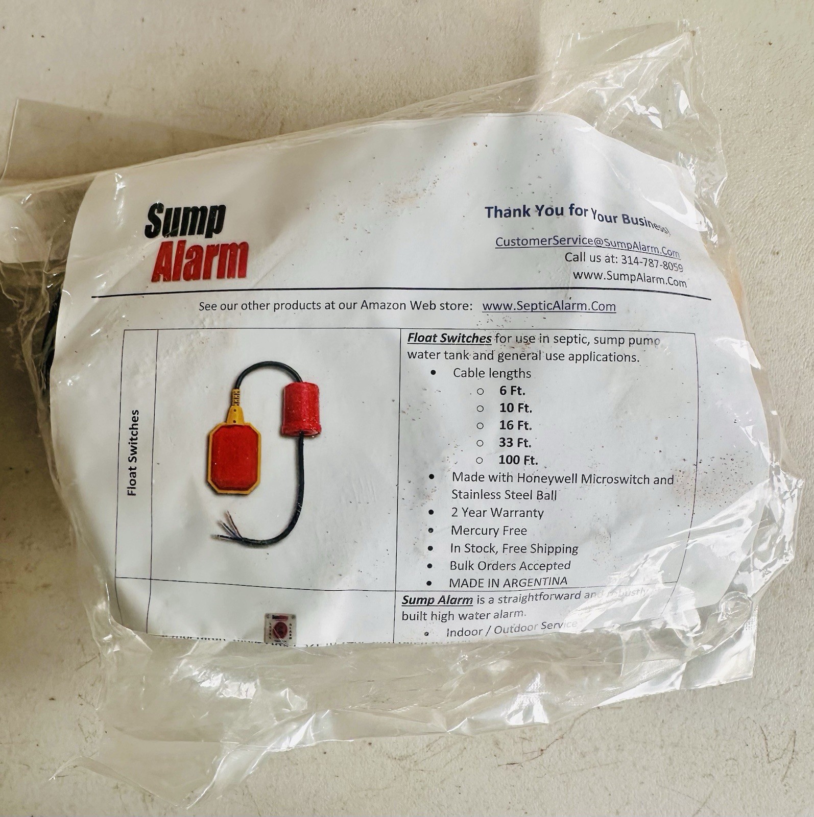 SUMP Alarm Float Switch 10 ft X000I4ICJZ