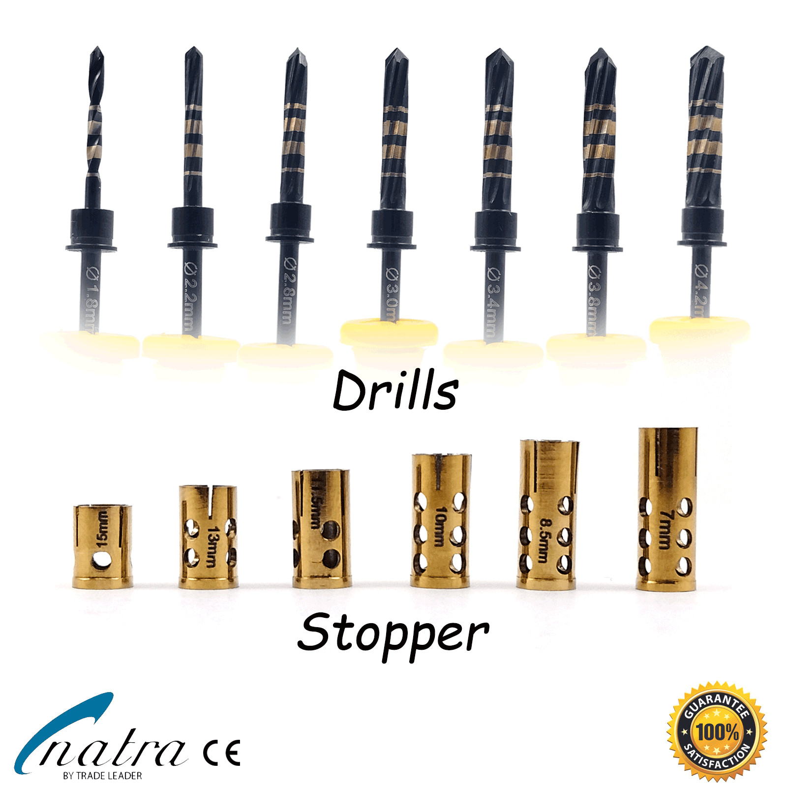 Dental Implant Drill Kit Black External Irrigation 7 Drills + 7 Stopper + Holder