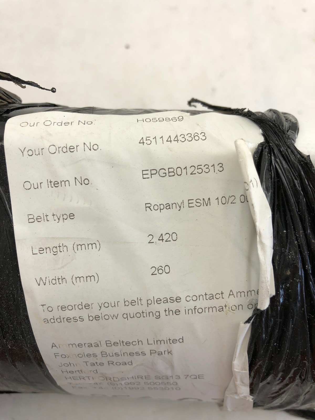 NEW AMMERAAL EPB0125313 ROPANYL CONVEYOR BELT 2420MM LENGTH 260MM WIDTH, (TLO)
