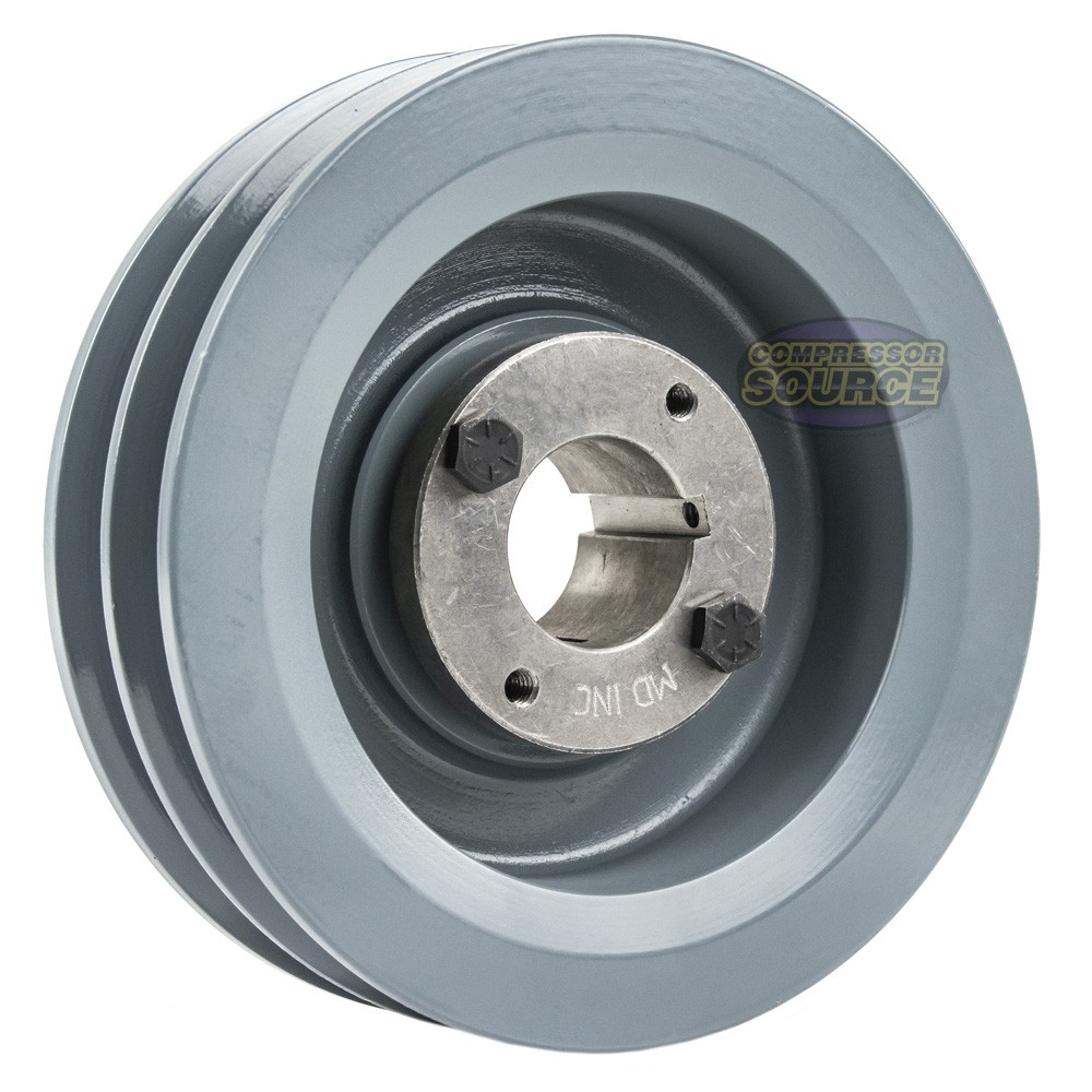 Cast Iron 6″ Dual Groove Belt B Section 5L Pulley with 1-3/8″ Sheave Bushing