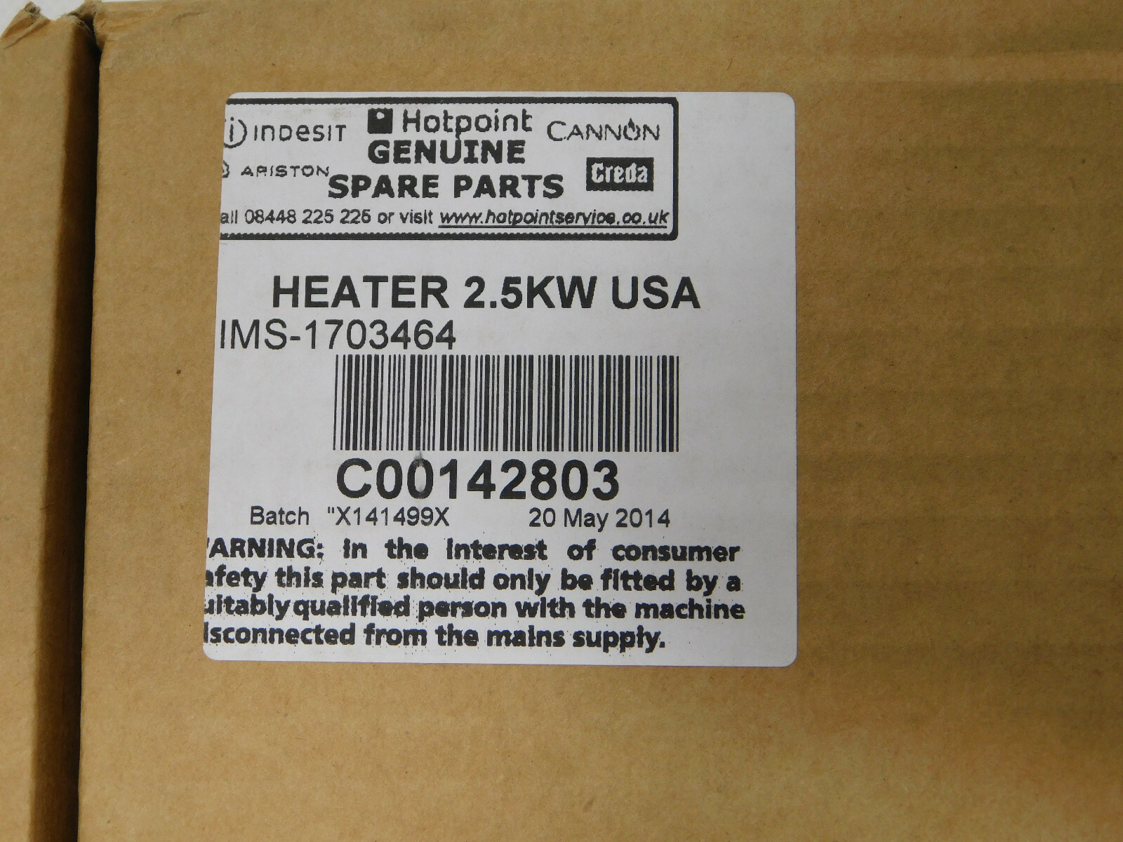 Genuine OEM Hotpoint C00142803 Heater 2.5KW IMS 1703464 Ariston Tumble Dryers