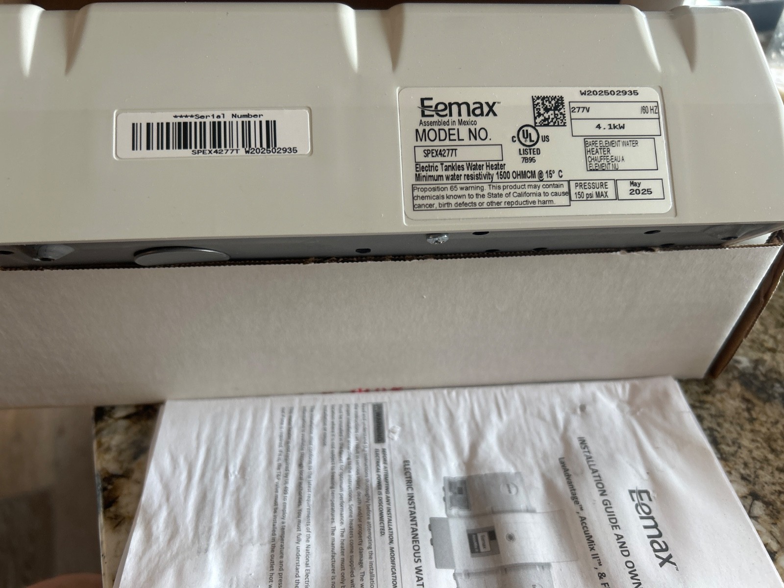 Eemax SPEX4277T FlowCo Tankless Point of Use Water Heater 4.1 kW 277V .04 gpm