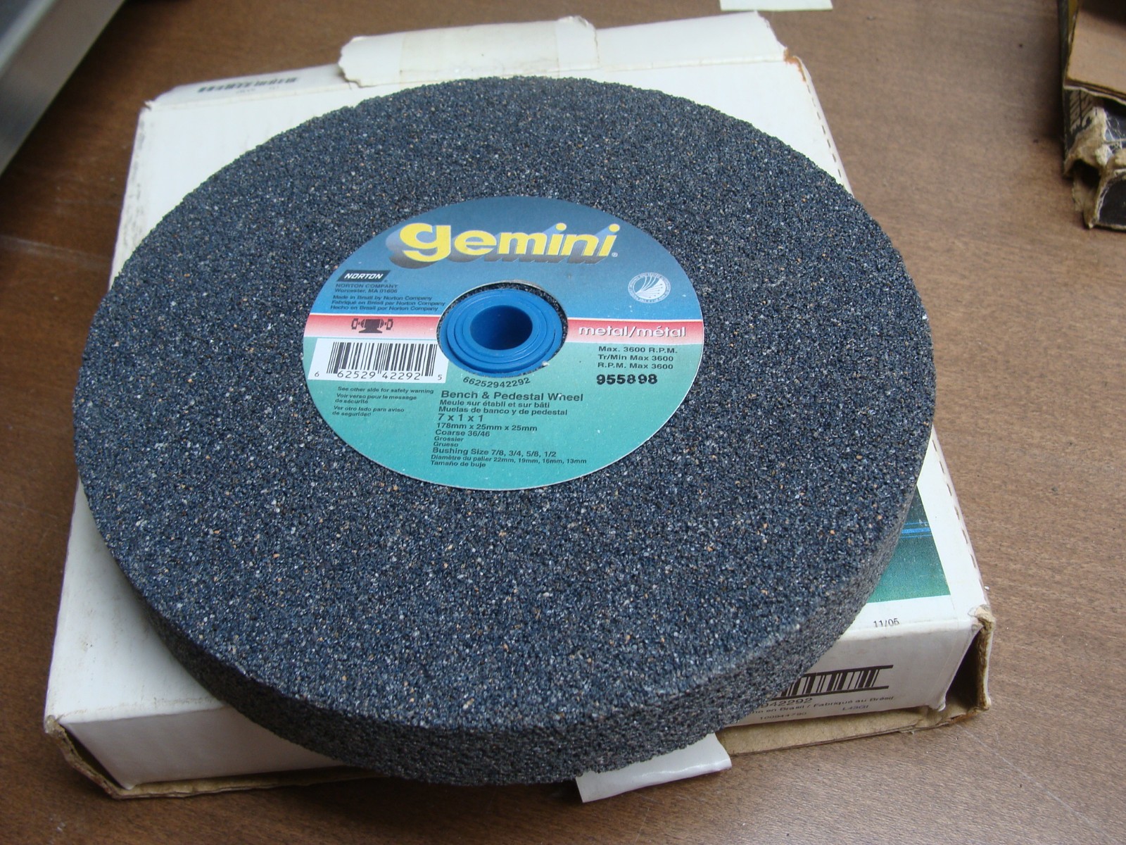 NORTON GEMINI GRINDING WHEEL 66252942292 7 X 1 X 1 COARSE GRIT 3600RPM