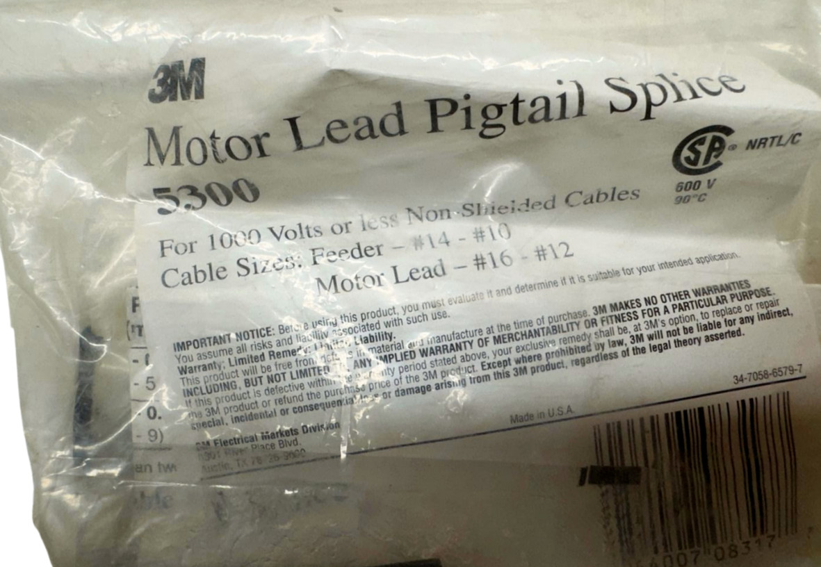 3M 5300 Motor Lead Pigtail Splice Kit for Non-Shielded Cables, 14 – 10AWG