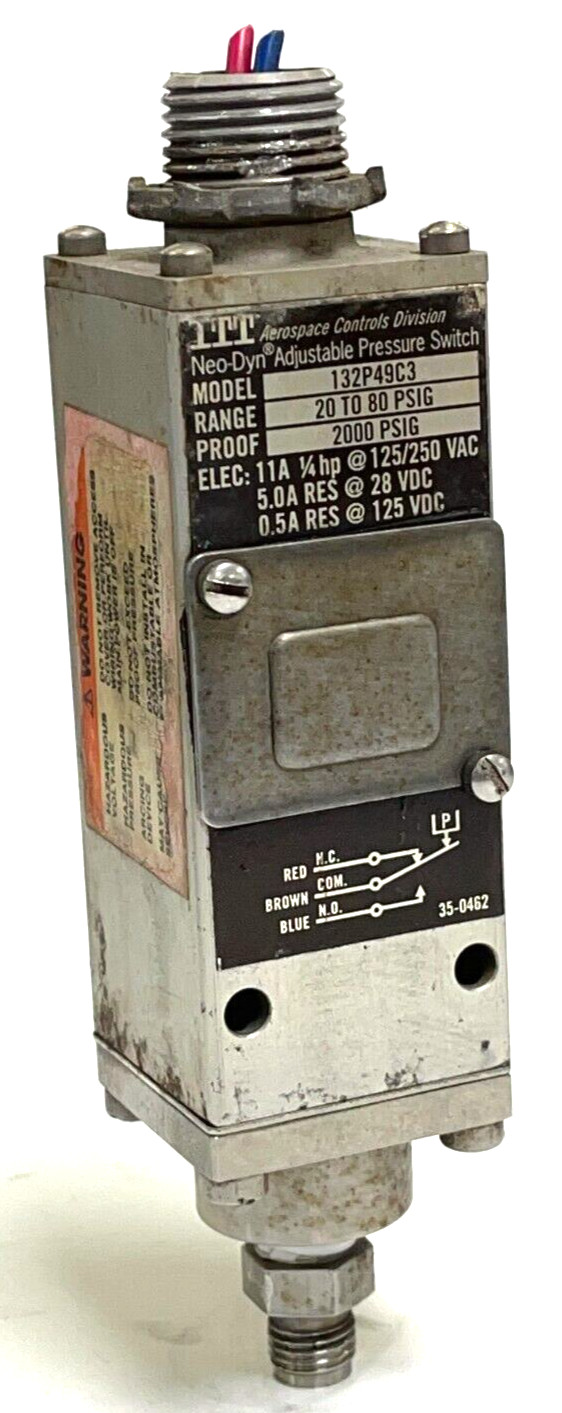 ITT AEROSPACE CONTROLS DIVISION NEO-DYN ADJUSTABLE PRESSURE SWITCH 132P49C3