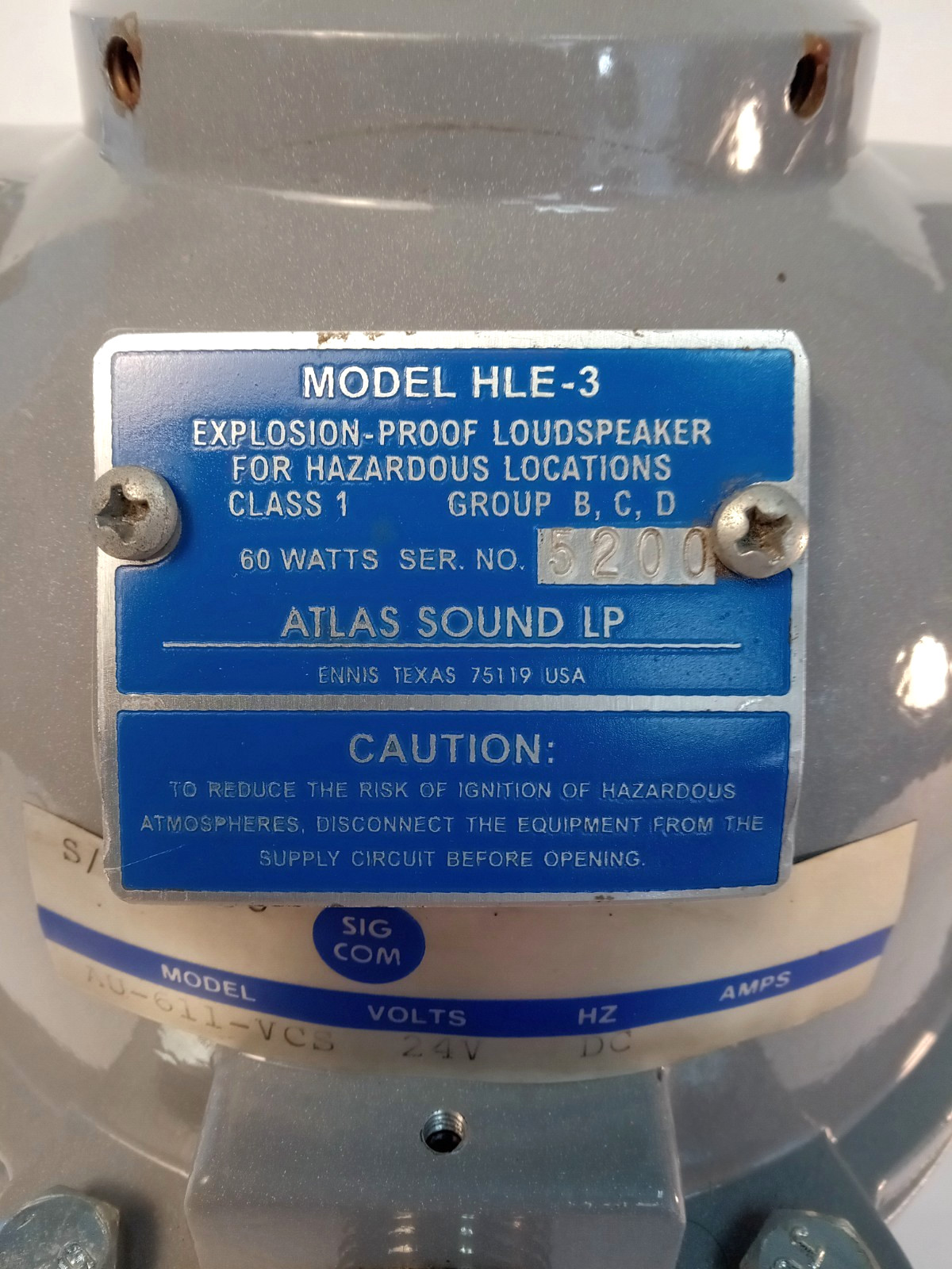 Atlas Sound HLE-3 Explosion Proof Loudspeaker AU-611-VCS