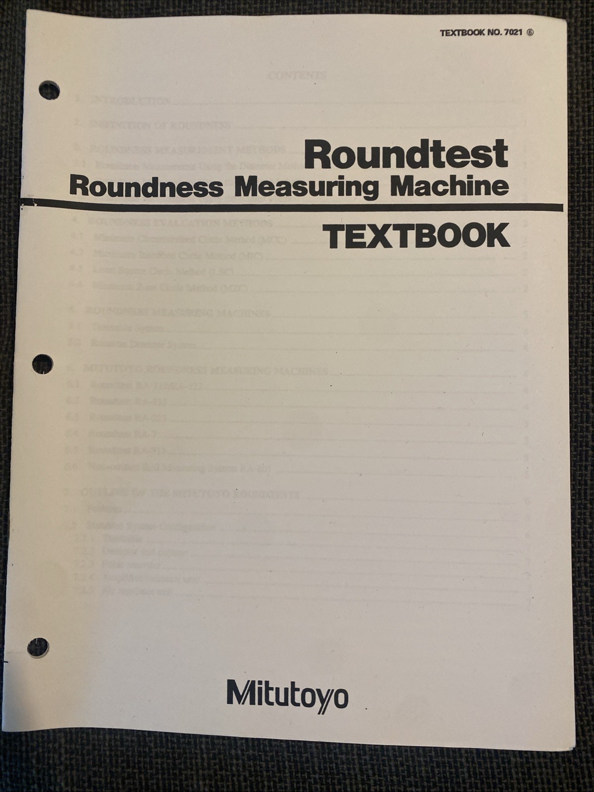 Mitutoyo Roundtest Roundness Measuring Machine Textbook- No. 7021