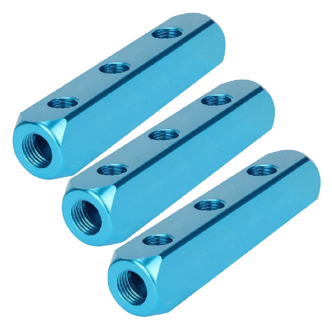 1/4 Inch 3 Way 6 Port Aluminum Air Hose Inline Manifold Block Splitter 3 PCS