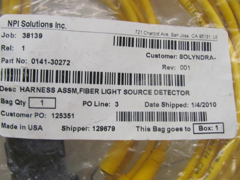 NPI 0141-30272 HARNESS ASSY FIBER LIGHER SOURCE DETECTOR