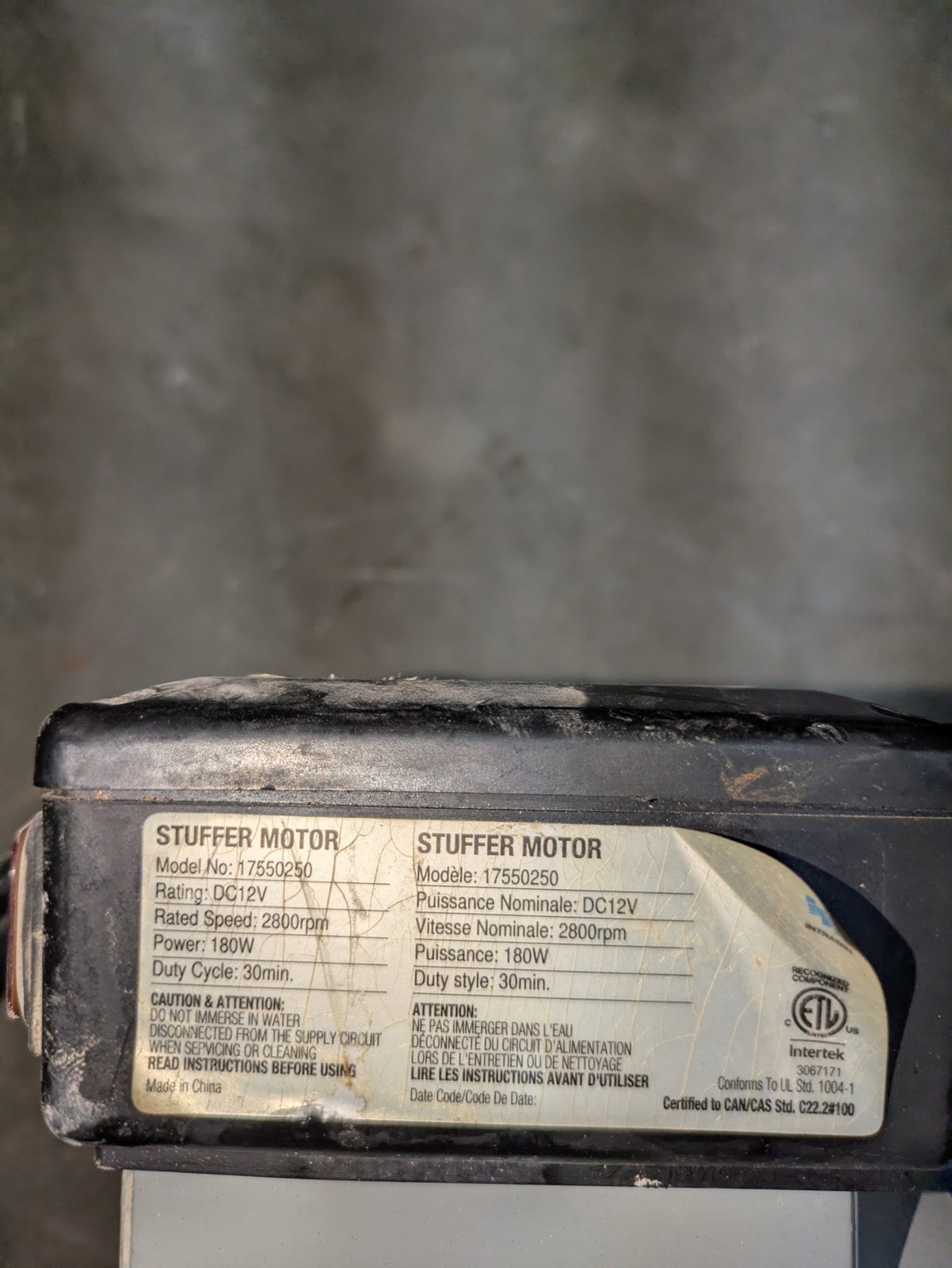 INTERTEK STUFFER MOTOR 17550250 DC 12V 2800RPM 180W FILL-RITE 12V DC PUMP 8GPM