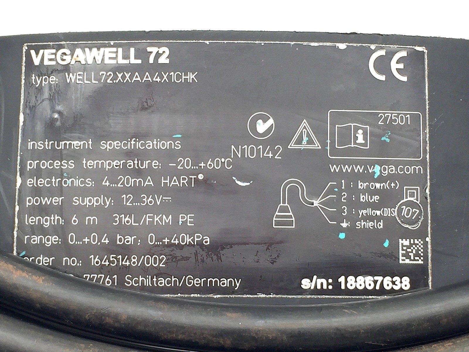 Vega Vegawell 72 Transmitter 4-20mA HART Pt100 WELL72 XXA4AKD1CHX