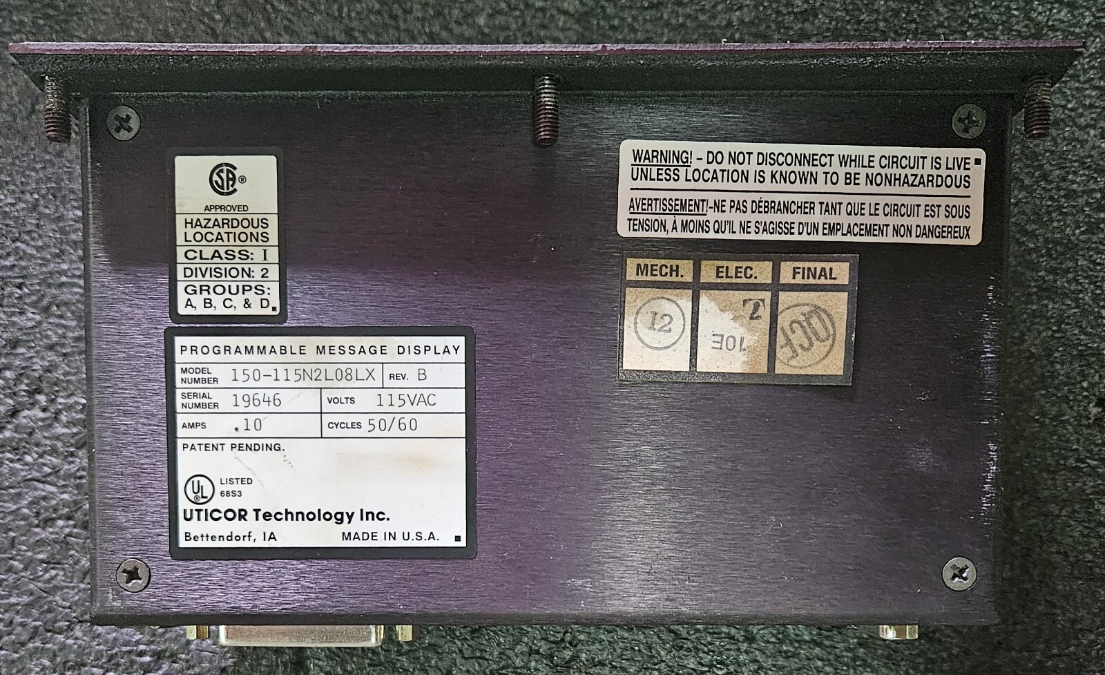 UTICOR 150-115N2L08LX / 150115N2L08LX Programmable Message Display