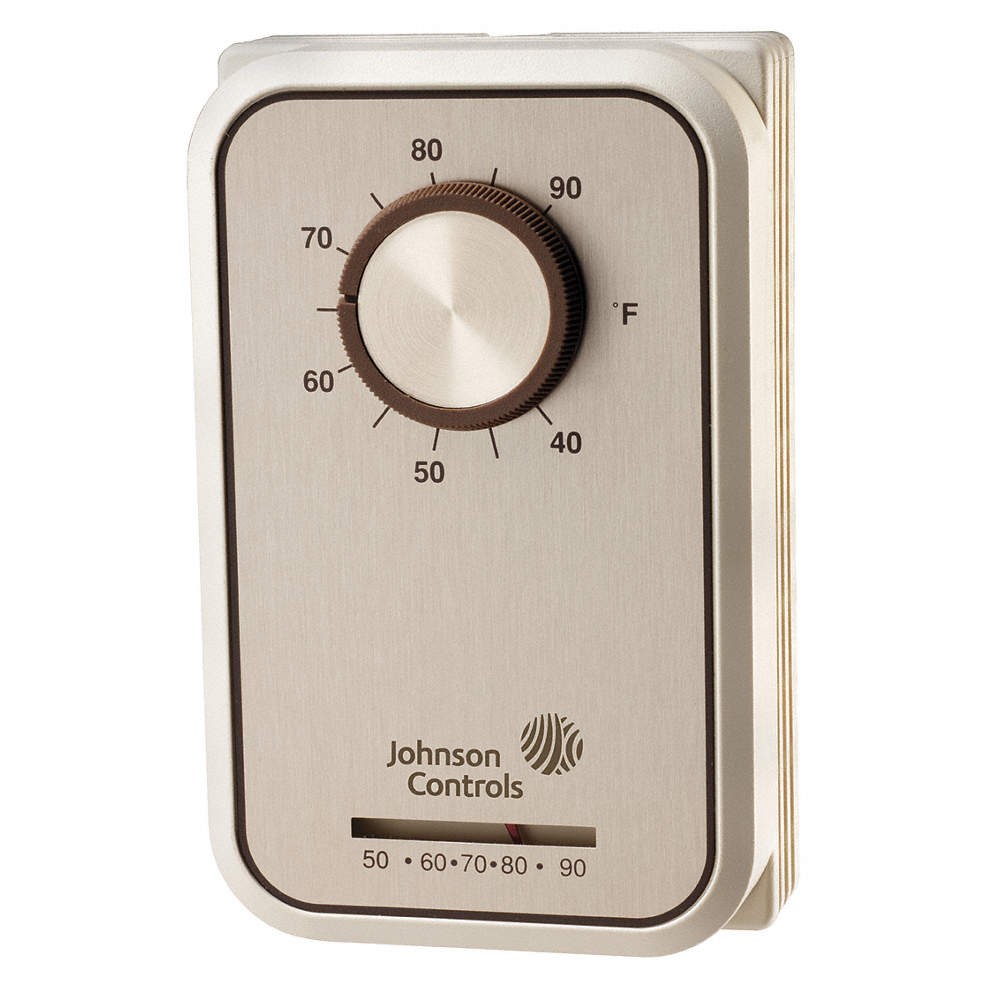 JOHNSON CONTROLS T25A-1C Line Volt NP Analog Tstat 2H/2C,White 36P595