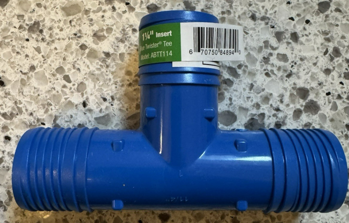 Blue Twister 1 1/4-inch Polypropylene Insert Tee – ABTT114 – NEW
