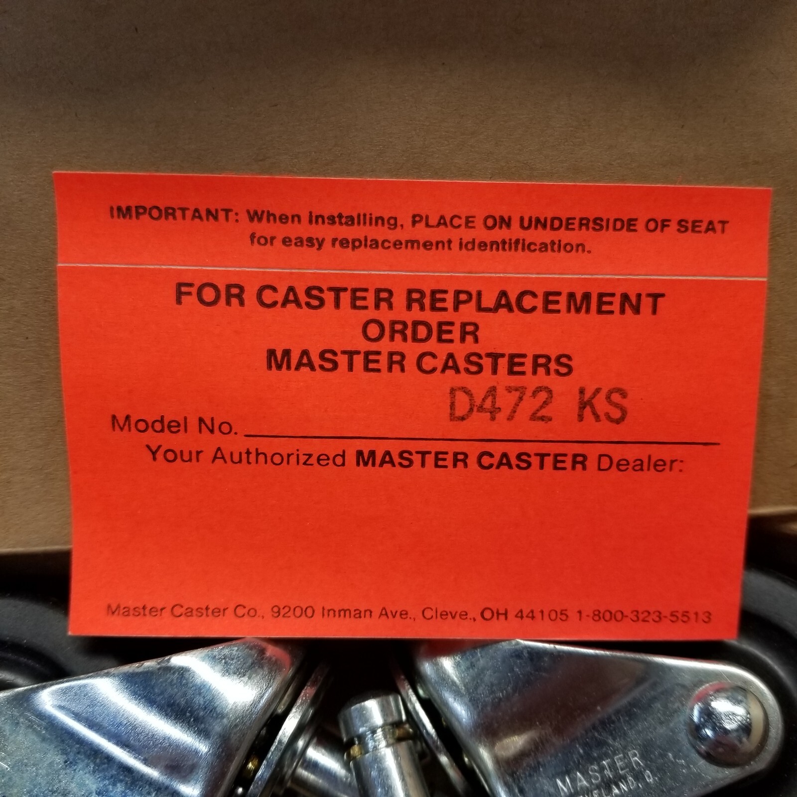 NOS Master Caster Standard Casters 4 Set Zinc Finish D472AS-G-ZN 32001