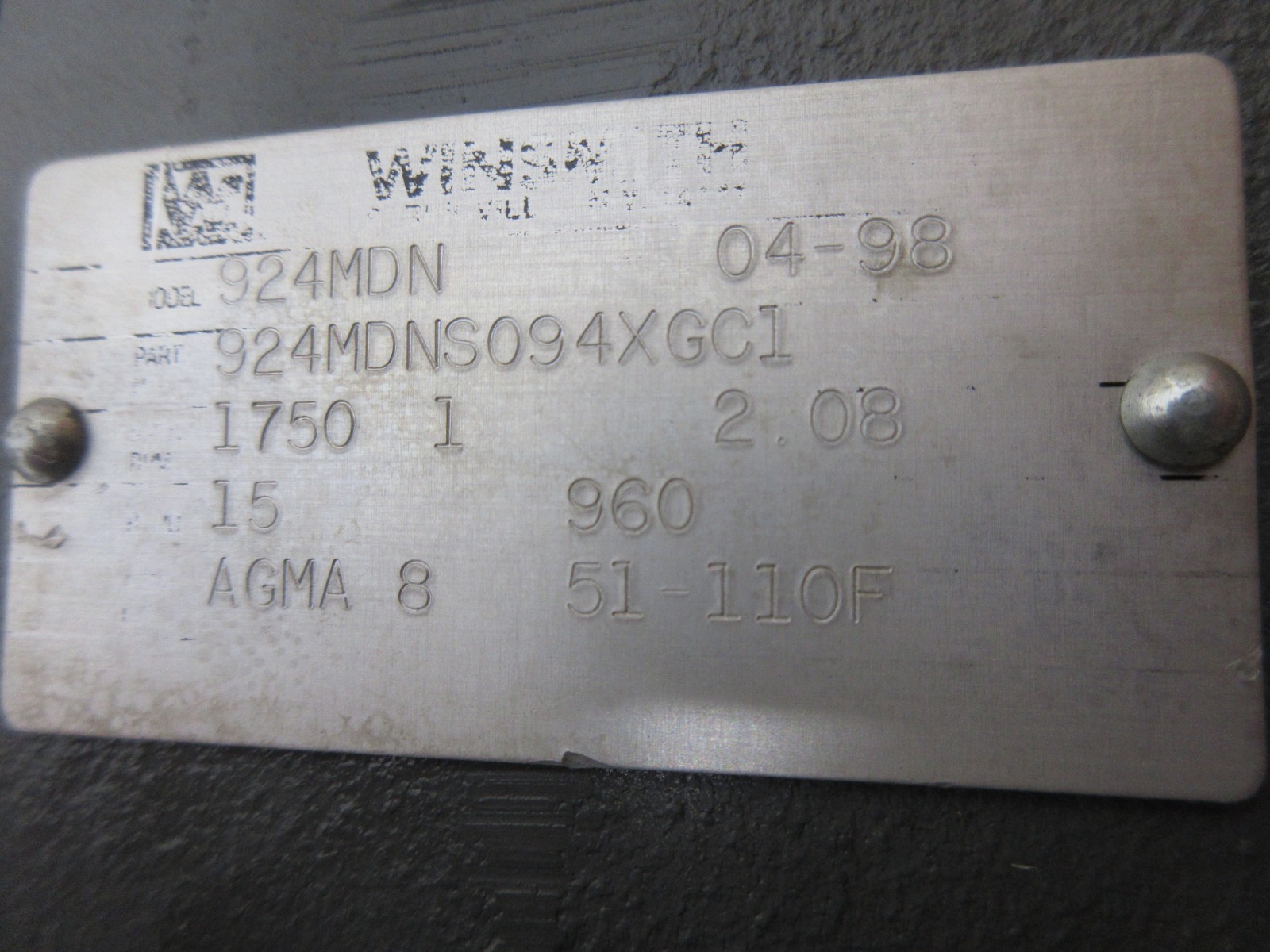 1998 HARDINGE COBRA LC-65 WINSMITH 924MDN 924MDNS094XGCI GEAR BOX SPEED REDUCER
