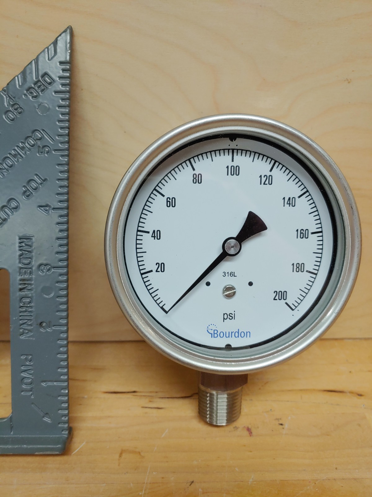 BOURDON MEX5-D60.H23 Pressure Gauge,Silver,0 to 200 psi Range 437U73