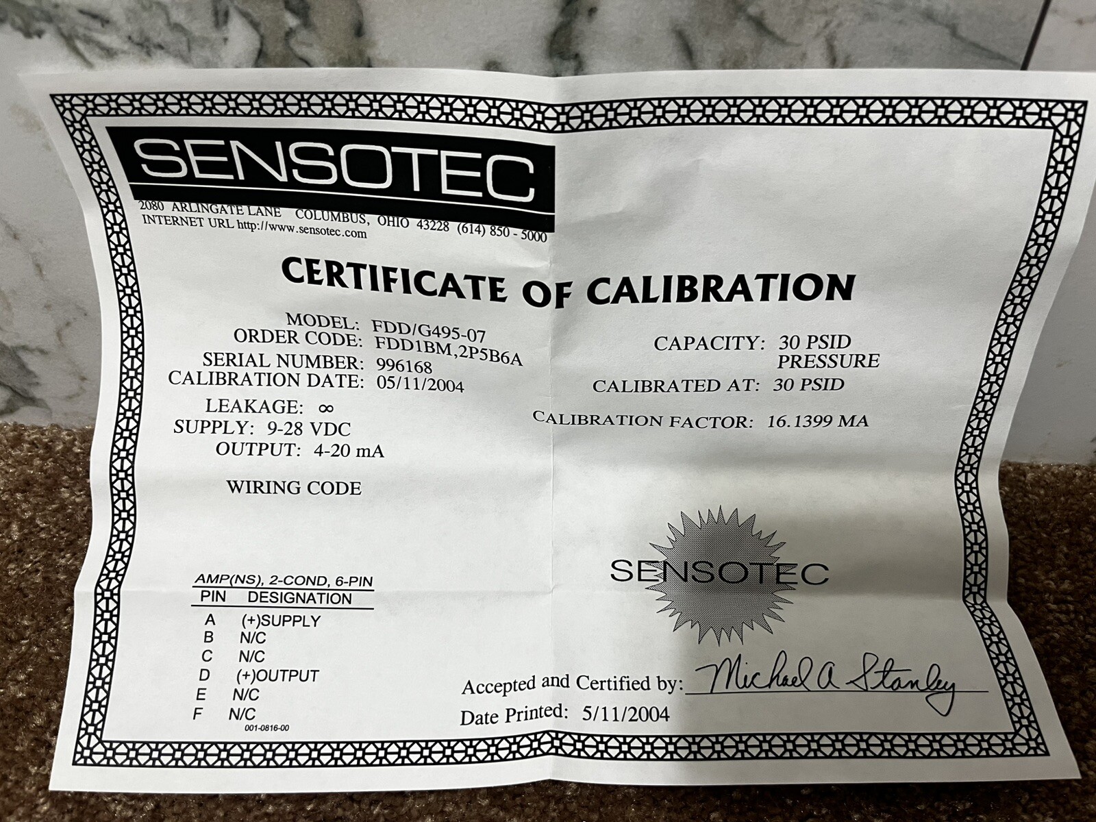 HONEYWELL SENSOTEC AMPLIFIED TRANSDUCER SENSOR FDD/G495-07 060-G495-07 996168