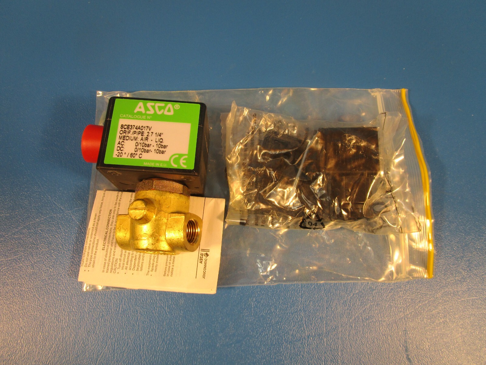 ASCO SCE374A017V, Solenoid Valve, G1/4, 2.7mm Orifice, Brass Body