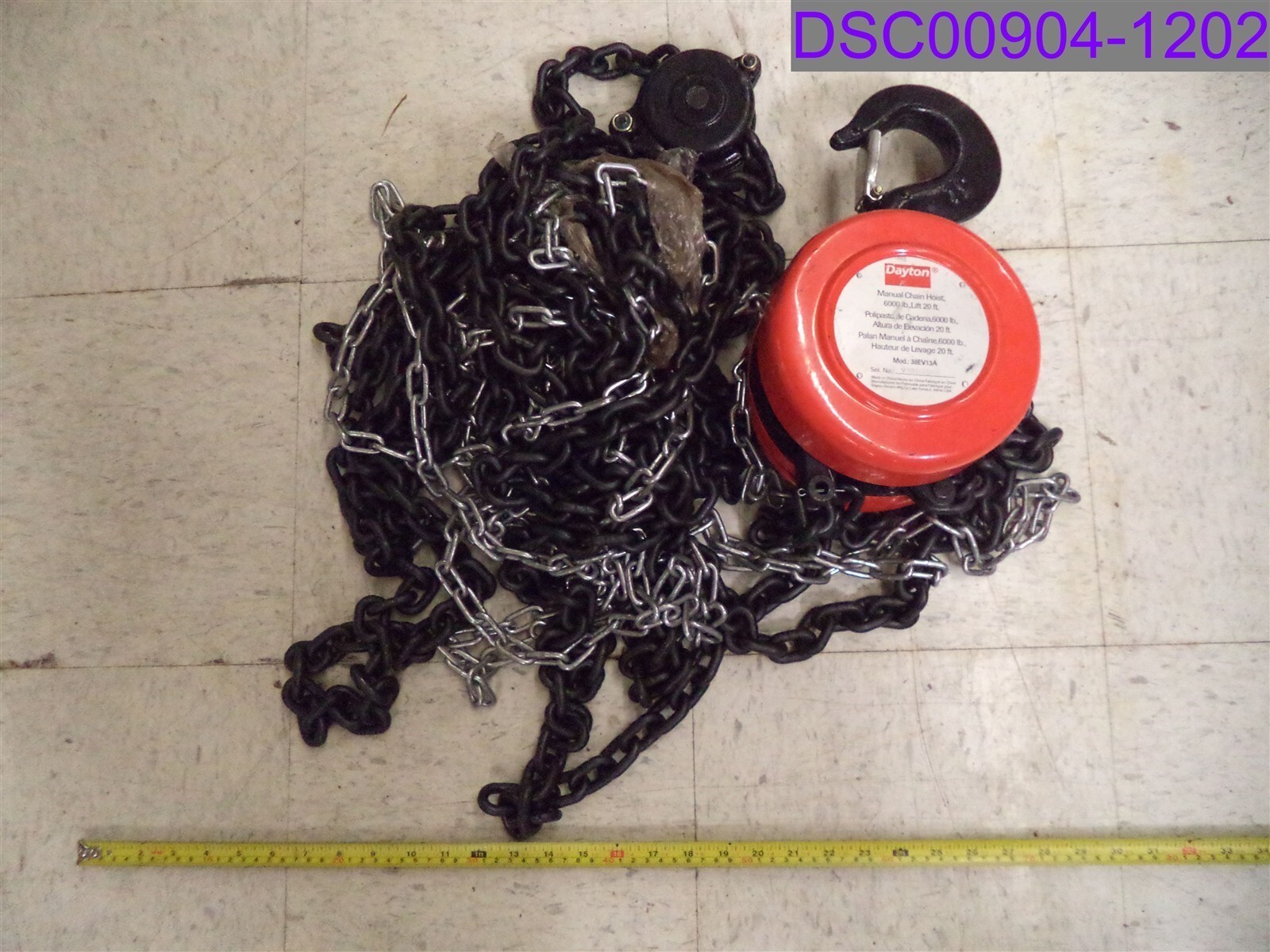 Dayton Manual Cain Hoist 6000 lb Lift 20′ P/N 38EV13A