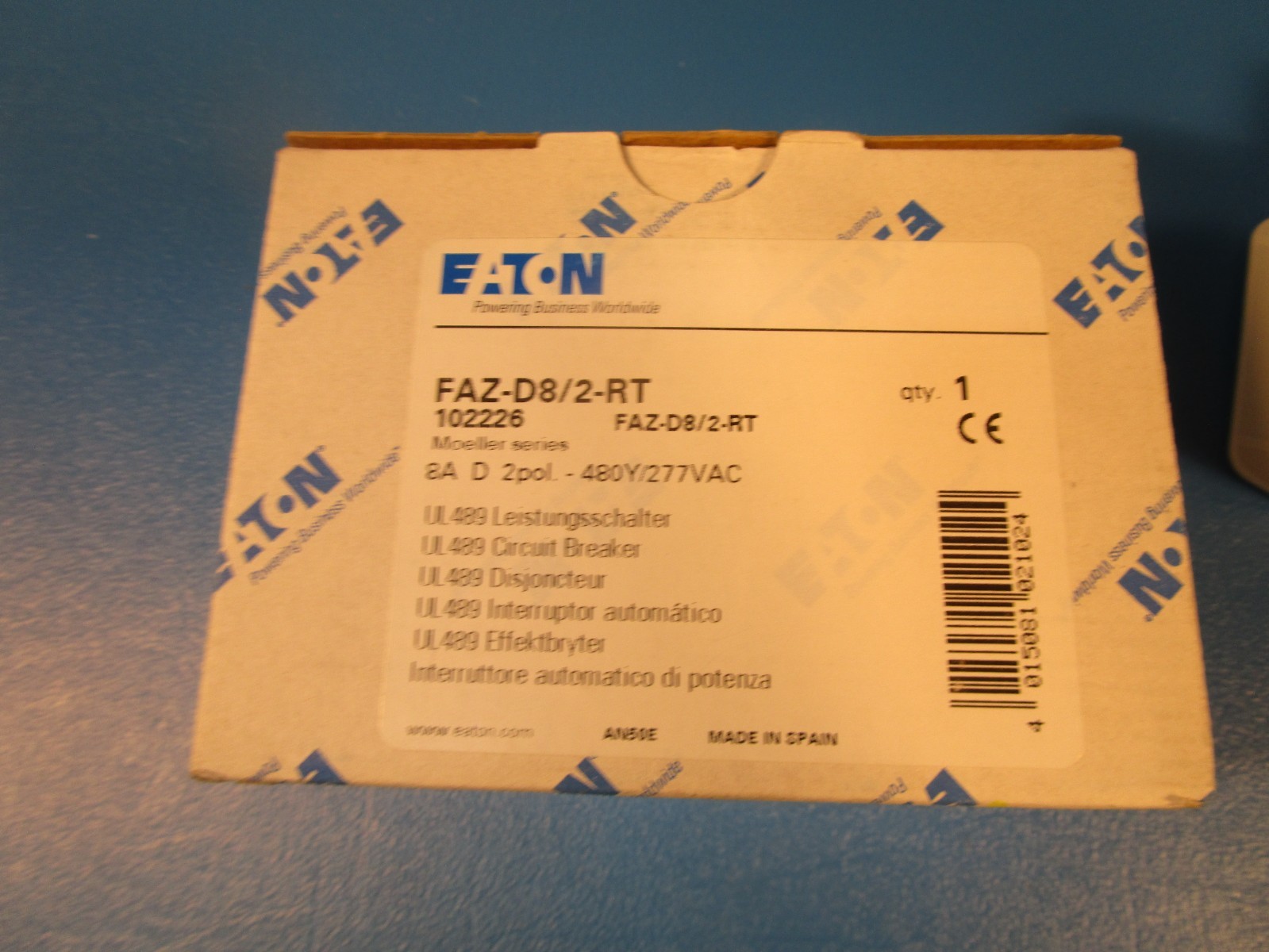EATON FAZ-D8/2-RT, Industrial Miniature Circuit Breaker, 8 A, 2 Pole, 277 V