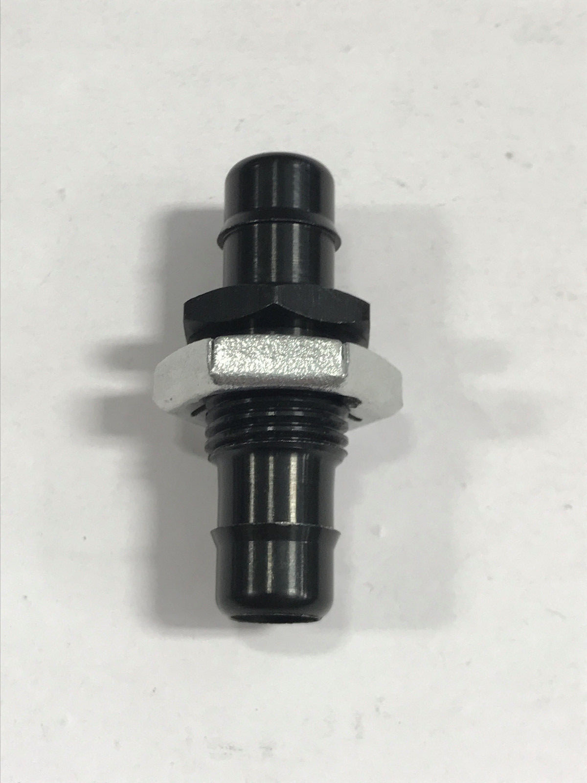 Black anodized aluminum bulkhead fitting 1/2-20 thread to 3/8 ID tubing barb