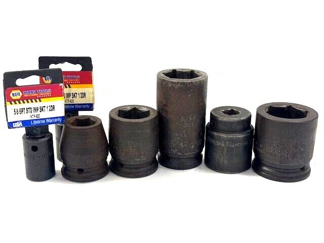 ASSORTED 6-POINT IMPACT SOCKET SIZES-5/8″ TO 1 1/4″W/ 1/2″ & 3/4″ DRIVE LOT OF 7