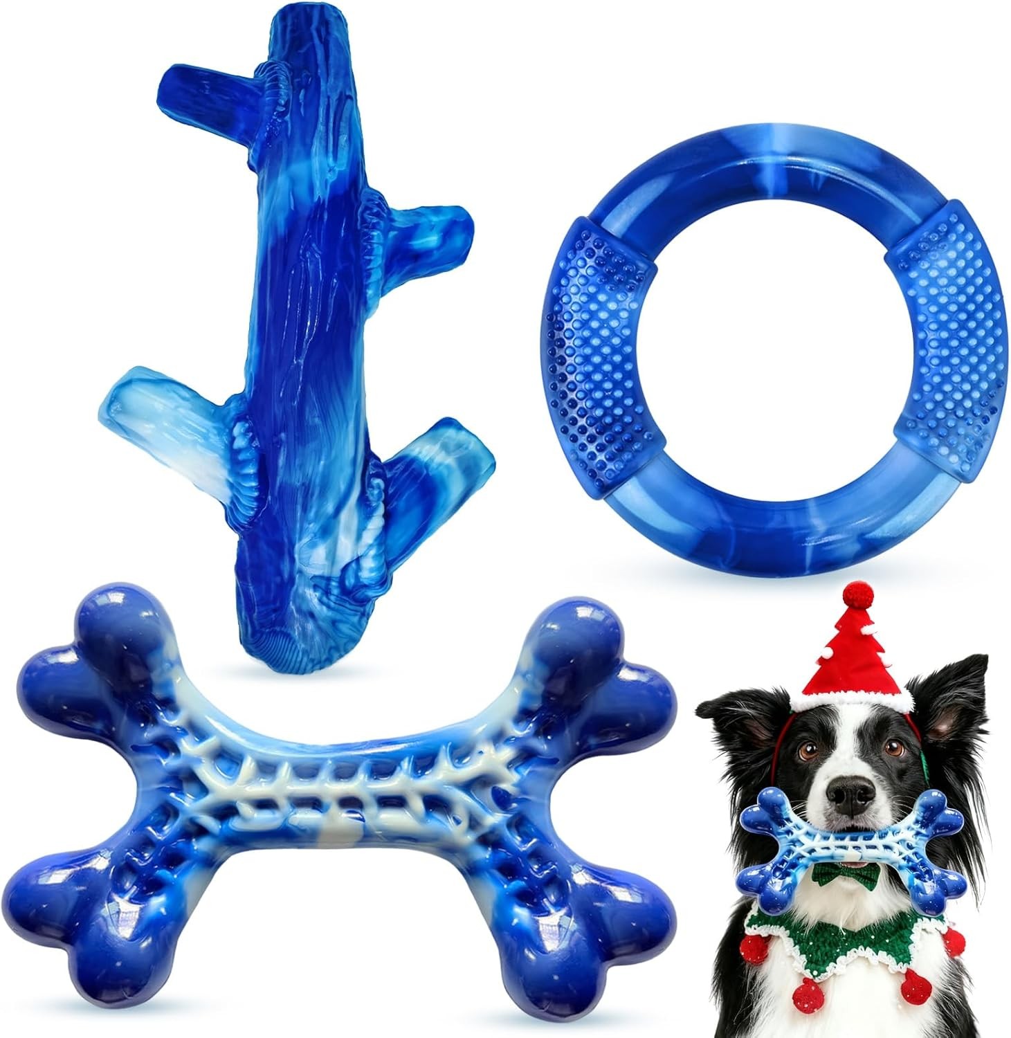3 Pack Dog Toys for Aggressive Chewers, Bacon Flavor Puppy, Chew Toys Teething