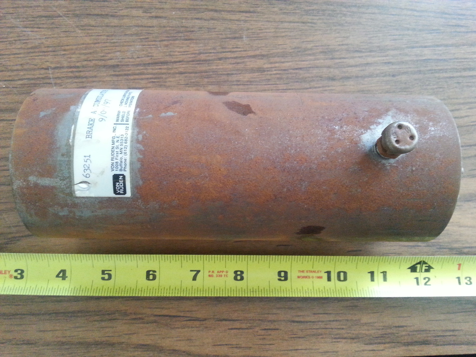 VON RUDEN HYDRAULIC BRAKE ACCUMULATOR 63251 PART NUMBER 2920-204-8897
