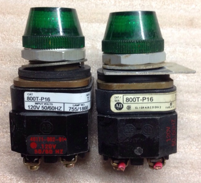 ALLEN BRADLEY 800T-P16, 800TP16, GREEN PILOT LIGHT 120V, LOT OF 10, SHIPSAMEDAY
