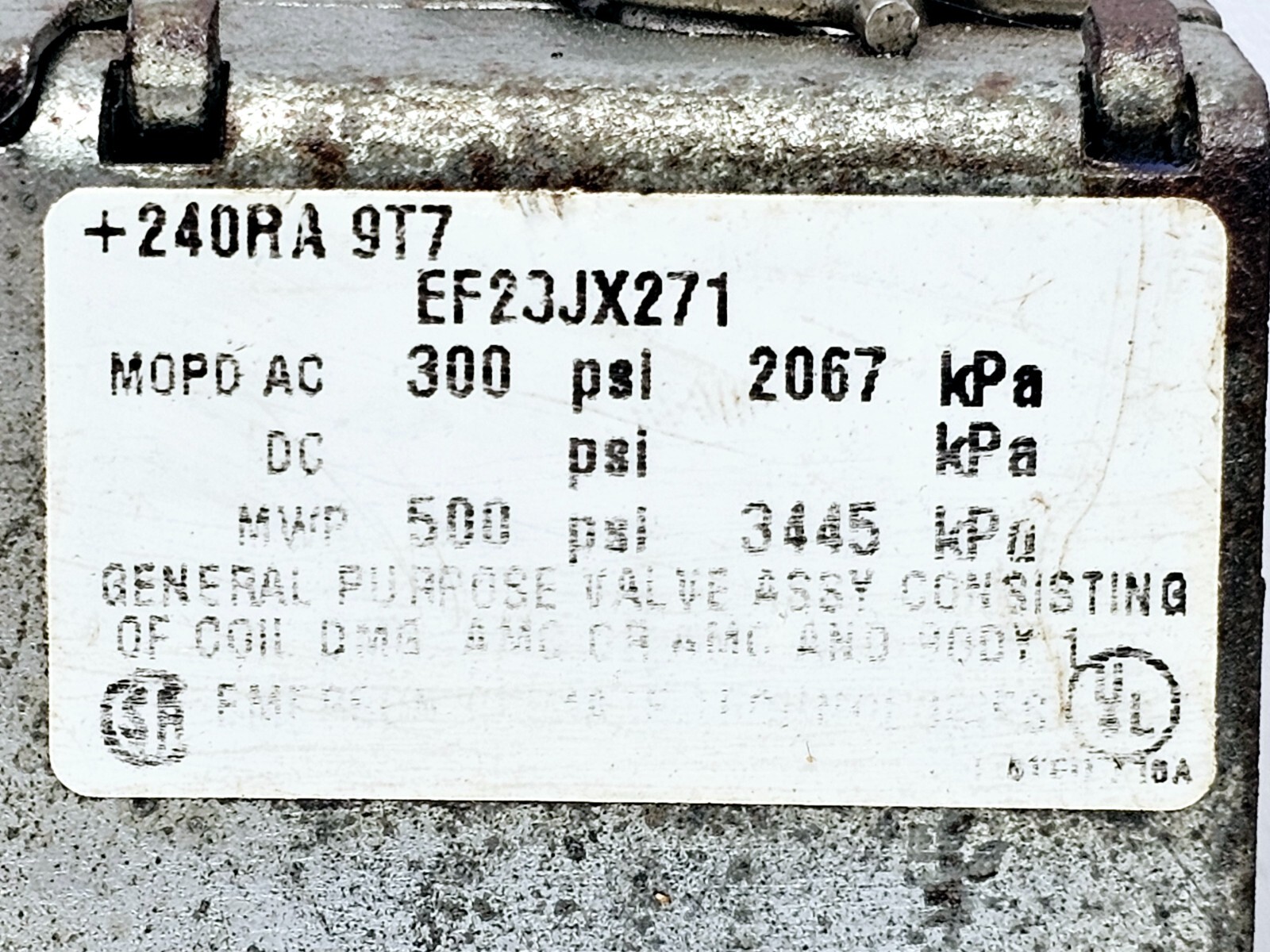 EF23JX271 ALCO CARRIER 300 PSI 17/12 WATTS 120V VALVE