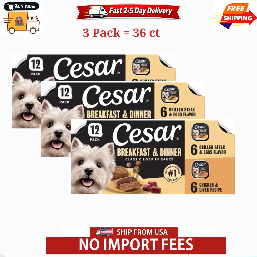 3PACK Cesar Classic Loaf in Sauce Adult Wet Dog Food, Breakfast and Dinner, 12ct