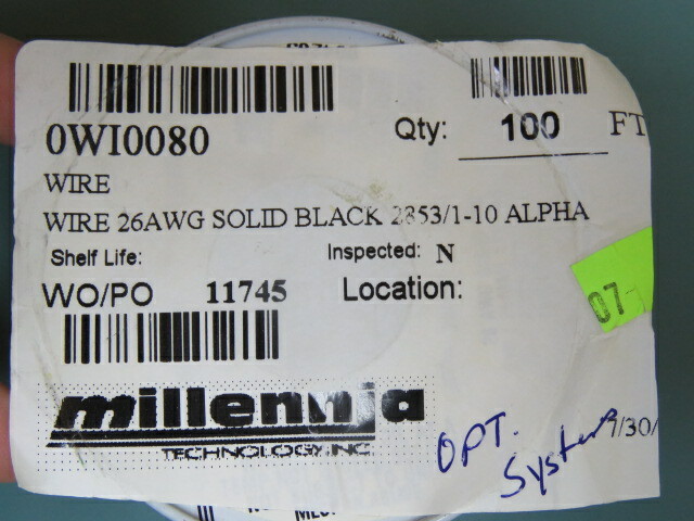 ALPHA WIRE 2853/1-10 Qty of 100 per Lot WIRE 26AWG SOLID BLACK 2853/110 ALPHA;