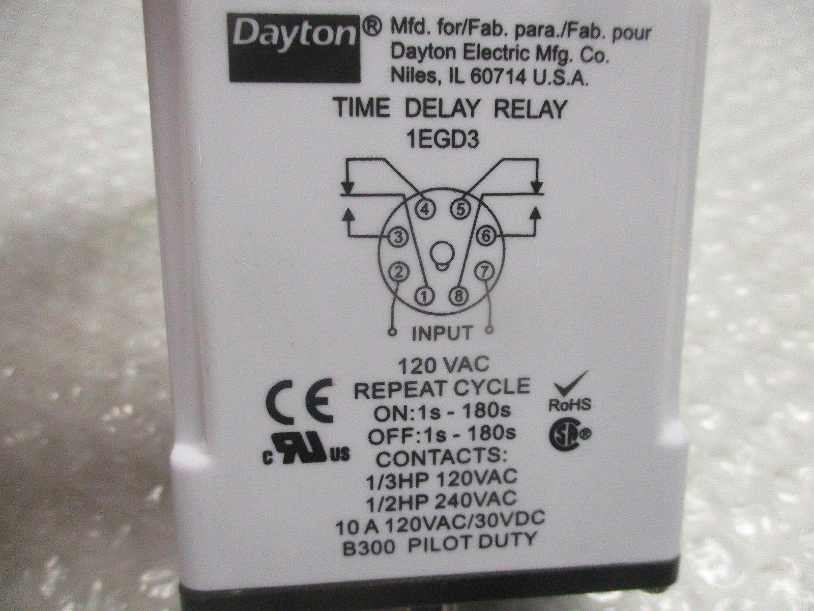 DAYTON 1EGD3 TIMER 1S-180S 120V UNMP